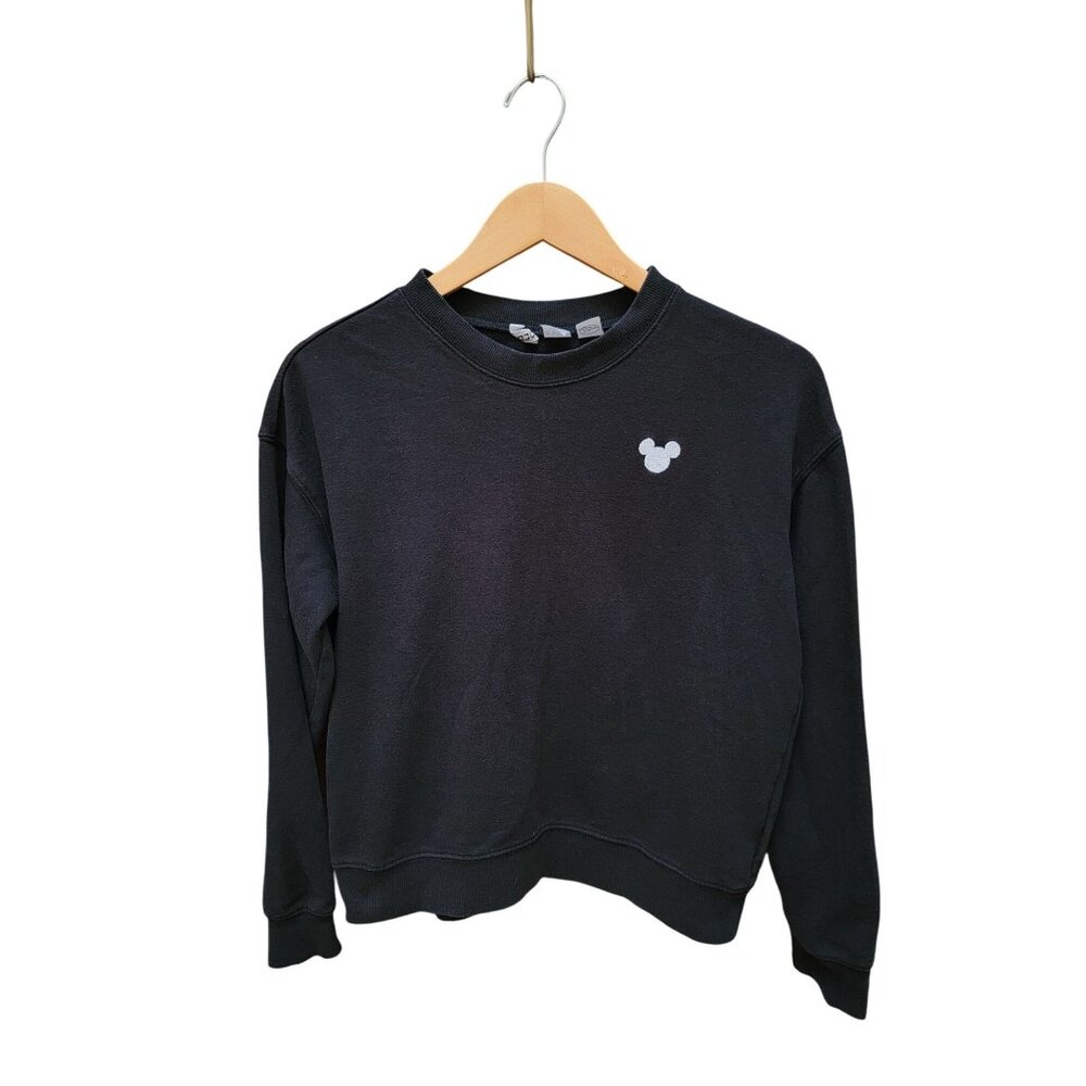 Disney Black Crewneck Sweatshirt With Mickey Mouse Logo Medium
